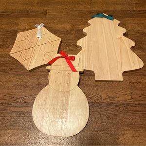 Christmas Dansk Holiday Wood Trivets. Set Of 3. Snowman Christmas Tree Snowflake